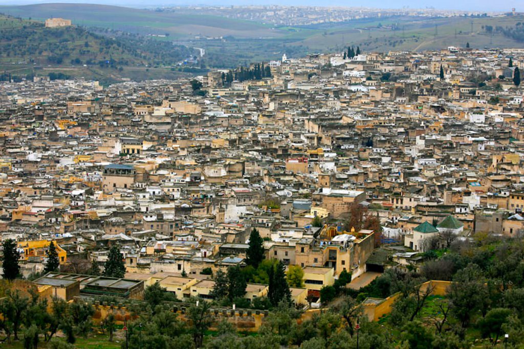 Historic streets and traditional architecture in the old medina of Fez, Morocco